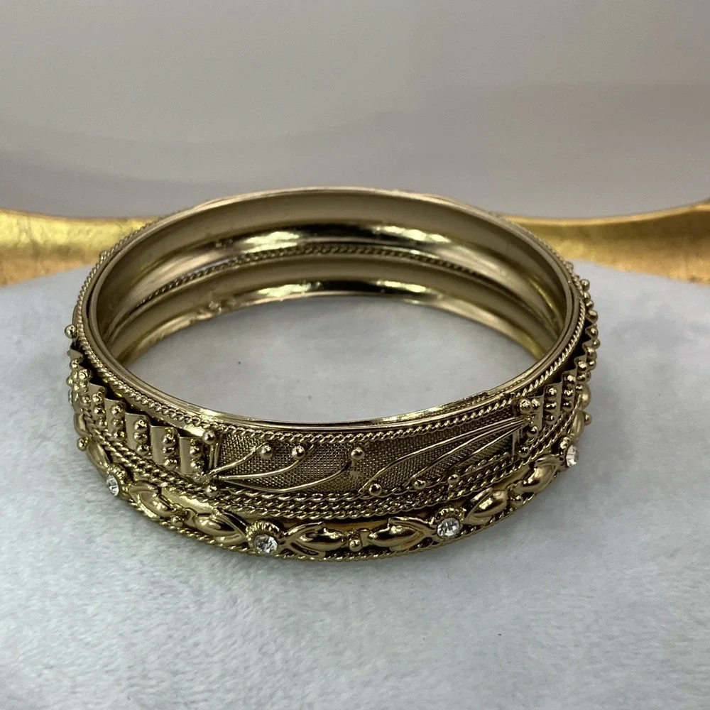 Children's Bangle Bracelets 2 Ornate Gold Tone Rhinestones Indian Design Stack